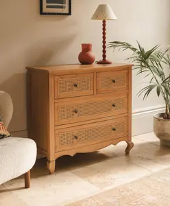 Louis Aged Oak Rattan 4 Drawer Chest