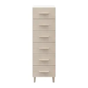 Atomia Freestanding Matt white oak effect 6 Drawer Chest of drawers (H)1125mm (W)375mm (D)450mm