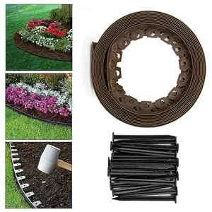 Brown Lawn Edging Border - 10 m / 33 ft Long Flexible Plastic Garden Edging & 20 Securing Pegs - Easy to Cut and Shape (38mm High)