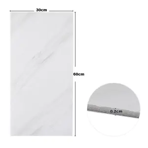 10 Pcs Marble Tile Stickers for Kitchen Bathroom PVC Waterproof Oil Proof Wall Planks 60 x 30cm in White