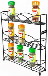 Buckingham 3 Tier Free Standing Spice & Herb Rack Jar Holder Organiser Storage , Black