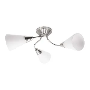 ValueLights Kristina Silver 3 Arm Ceiling Light with White Frosted Glass Shades - LED Bulbs Included