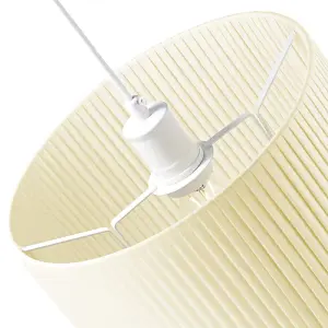 Contemporary Designer Double Pleated Cream Cotton Fabric 12 Drum Lamp Shade