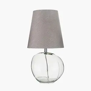 Neutral Clear Glass Table Lamp with Grey Shade