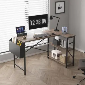 MCC Direct Computer Desk L Shaped Corner Desk with Adjustable shelves - Lotus 100cm Distressed Grey