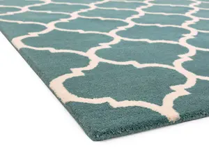 Ogee Duck Egg Wool Geometric Luxurious Modern Handmade Easy to Clean Rug for Living Room and Bedroom-200cm X 290cm