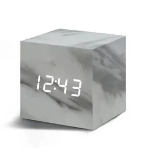 Sleek & Chic Modern Digital Wood Electric Alarm Tabletop Clock Marble/White