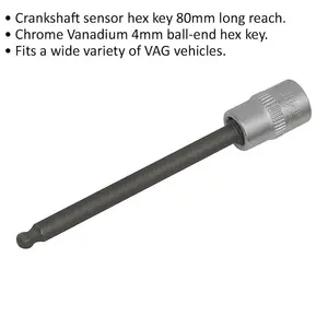 80mm Long Reach Crankshaft Sensor Tool with 4mm Ball-End Hex Key for VW Audi Vehicles