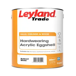 Leyland Trade Brilliant White Eggshell Emulsion paint, 5L