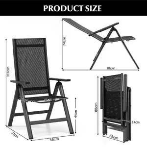 Costway Patio Folding Chairs Outdoor Dining Chairs w/ 7-Position Adjustable Backrest