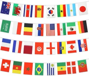 Fabric Bunting 12m 39ft 2022 FIFA World Cup 32 Teams National Flags Football Soccer Sports Banner