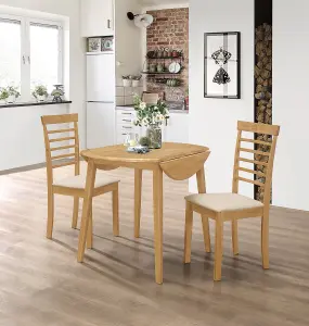 Hallowood Furniture Ledbury Drop Leaf Round Table Set with 2 Chairs in Light Oak Finish