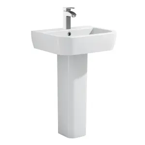 GoodHome Affini White Close-coupled Wall & floor mounted Toilet & full pedestal basin (W)370mm (H)850mm