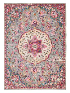 Grey Multi Floral Traditional Persian Luxurious Easy to Clean Rug for Living Room Bedroom and Dining Room-201cm X 290cm