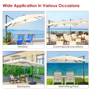 Costway 3 x 3m Garden Cantilever Parasol 3 Positions Adjustable Square Overhanging Umbrella