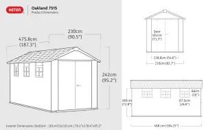 Keter Oakland 7515 Grey Plastic 2 door Shed & 6 windows (Base included)