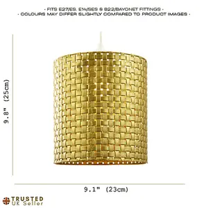 Tweed Lattice Metal Pendant Lighting Shade in Bright Gold with Small Square Gaps