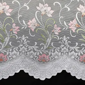 Home Curtains Bella Coloured Floral Net 300w x 102d CM Cut Lace Panel Pink