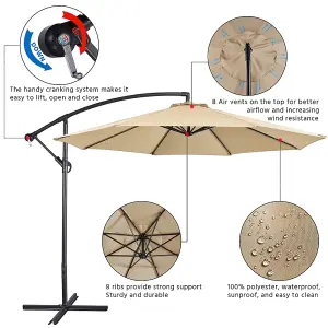 Yaheetech Tan 3m Patio Offset Umbrella Outdoor Parasol with Crank