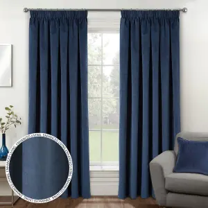 Luxury Enhanced Living Navy Velvet, Supersoft, 100% Blackout, Thermal Pair of Curtains with Tape Top - 66 x 90 inch (168x229cm)