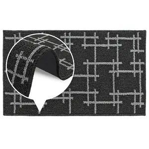 JVL Vector Machine Washable Latex Backed Doormat, 50x80cm, Black