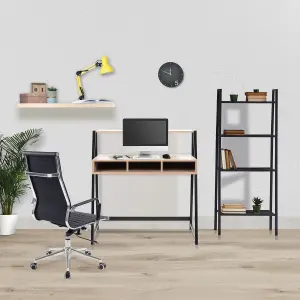 Nautilus Designs Oak Computer Desk with Black Frame & Upper Storage Shelf