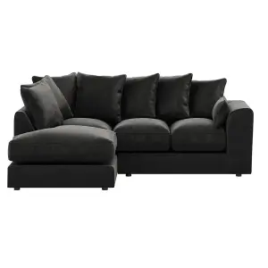 Brooklyn Plush Velvet 3 to 4 Seater L Shaped Corner Sofa Black Left Hand Facing