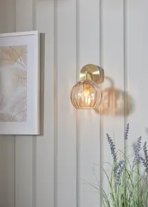 Anson Lighting Iowa Wall light finished in Satin brass plate and champagne lustre glass