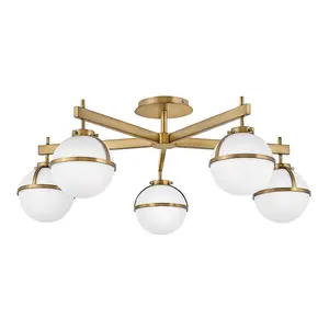 Luminosa Hollis 5 Light Multi Arm Semi Flush Ceiling Lamp, Heritage Brass IP44