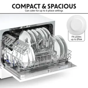 Baridi Compact Tabletop Dishwasher 6 Place Settings, 6 Programmes - White