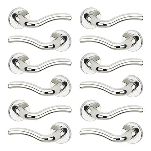 URBNLIVING 118mm Length 12Pcs Algrave Metal & Polished Nickel Lever Latch Door Handle Set