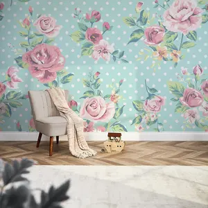 Dotty For Roses Mural In Multicoloured (350cm x 240cm)