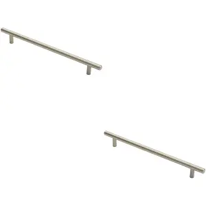 2x Round T Bar Cabinet Pull Handle 284 x 12mm 224mm Fixing Centres Satin Nickel