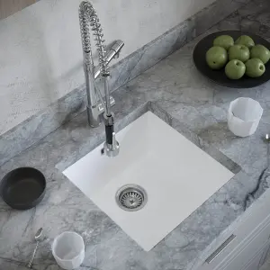 Gloss White 1.0 Single Bowl Kitchen Sink & Chrome Waste - 440x440mm