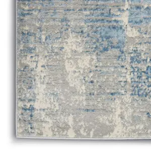 Ivory Grey Blue Modern Easy to Clean Abstract Rug For Dining Room Bedroom Living Room -69 X 221cm (Runner)