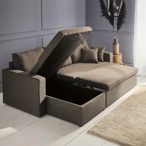 sweeek. 3-seater reversible corner sofa bed with storage Ida Taupe Grey 219x84x68 cm