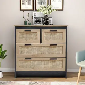 Black Rattan Effect 4 Drawer Chest Sideboard Clothes Cabinet Hallway Accent Cabinet