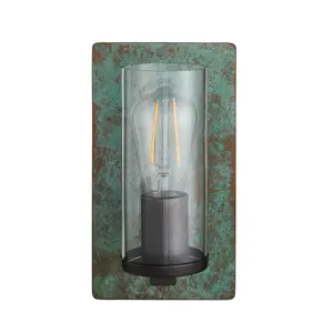 Luminosa Palermo Wall Lamp Verdigris Bronze Plate, Clear Glass