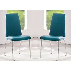 Opal Teal Faux Leather Dining Chair With Chrome Legs In Pair