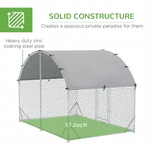 PawHut Walk-In Chicken Run Galvanised Chicken Coop w/ Cover 2.8 x 1.9 x 2m