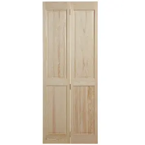 Vertical 4 panel Unglazed Victorian Unfinished Natural Clear pine Internal Folding Bi-fold Door set, (H)1945mm (W)675mm