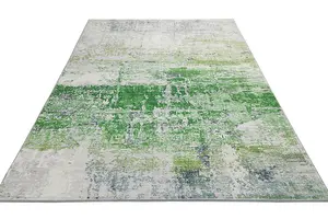 Ivory Green Abstract Polyester Modern Soft Bedroom, LivingRoom  Rug - 160cm X 230cm