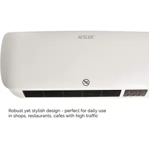 MYLEK Over Door Heater 2000W Electric Downflow Overdoor Air Curtain And Fan with Thermostat, LED Display, Timer & Remote Control