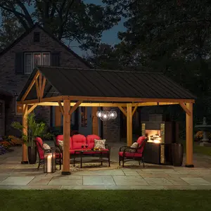 Sunjoy FSC Cedar Wood Gazebo REBRA - 465cm x 404cm, Anthracite