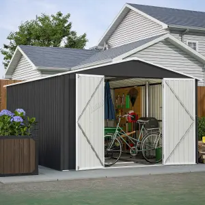 Birchtree 10X12FT Metal Garden Shed Apex Roof With Free Foundation Storage House Anthracite