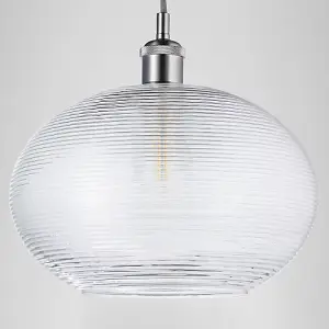 Contemporary Clear Ribbed Spiral Glass Easy Fit Drum Shaped Pendant Light Shade