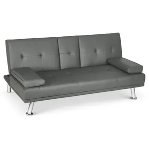 Manhattan 2 Seater Faux Leather Click Clack Sofa Bed - Grey