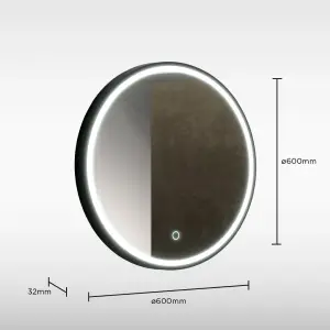 Sensio Frontier Black Circular Wall-mounted Bathroom Illuminated mirror (H)60cm (W)60cm