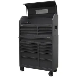 17 Drawer Tool Chest with UK Power Bar - 1120 x 460 x 1650mm - Heavy Duty Black Storage Solution