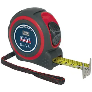 8m Heavy Duty Tape Measure with Rubberised ABS Body and Versatile Double Edged Hook